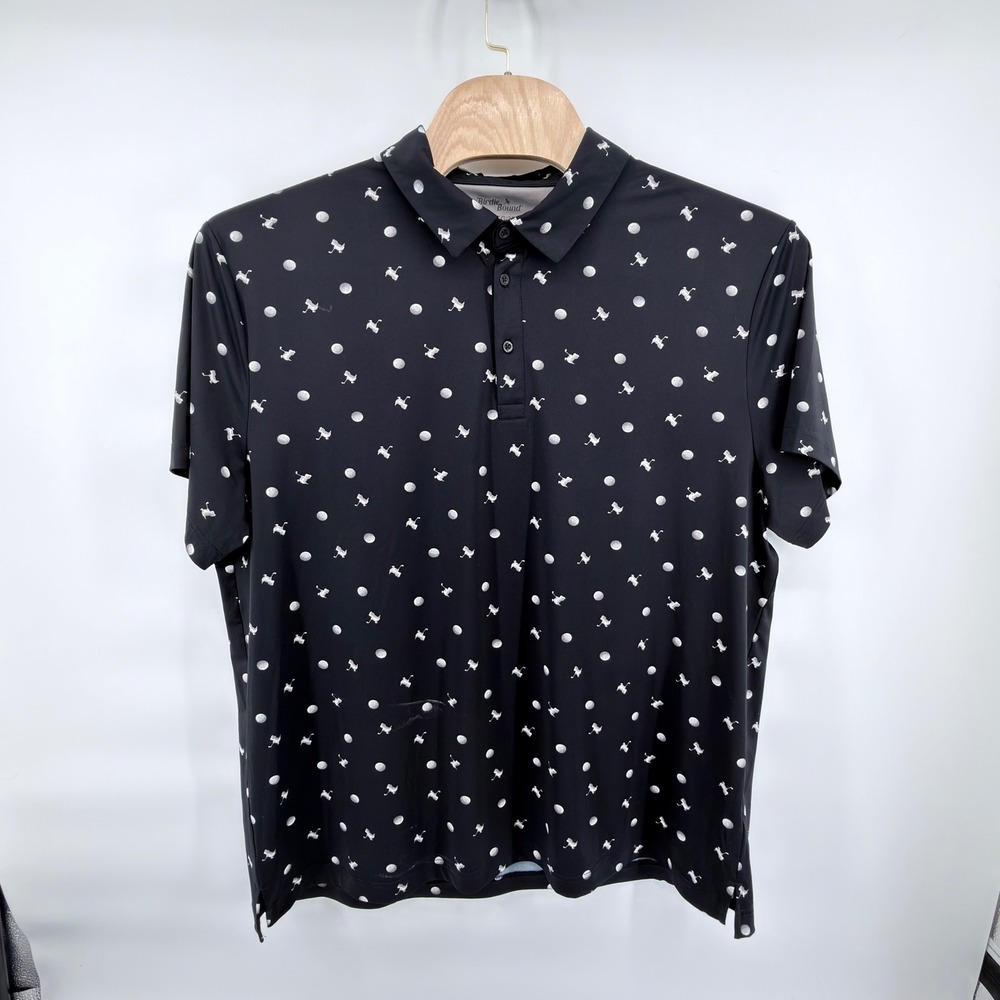 Birdie Bound Golf Polo Shirt Mens 3XL Black Polka Dot Golf Ball Print Stretch